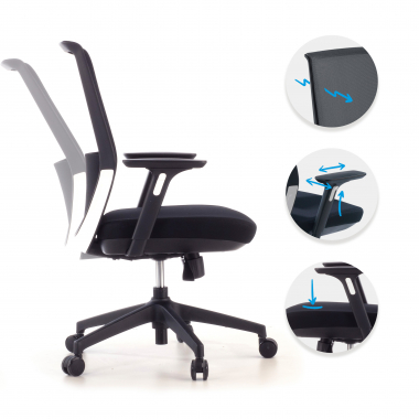 cadeira de escritorio preto vermelho estrutura cinza malha mesh bracos regulaveis 3d 3