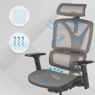 cadeira ergonomica cinza focus malha mesh bracos regulaveis 3d apoio lombar 4