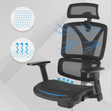 cadeira ergonomica preto focus malha mesh bracos regulaveis 3d apoio lombar 4