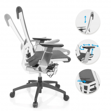 Cadeira de escritório ergonómica Geniousbranca, braços 4D