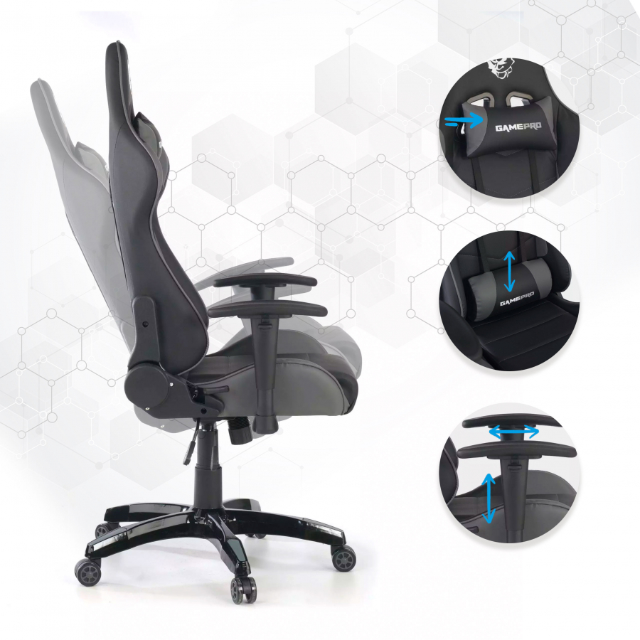 Cadeira Gaming GamePro, apoio lombar, braços 1D