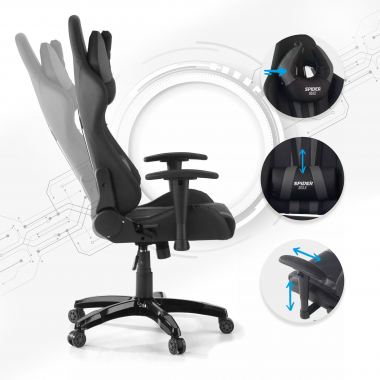 cadeira gaming cinza spider pele sintetica bracos moveis almofada lombar e cervical apoio de cabeca 3