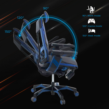 cadeira gaming azul genidia pele verdadeira bracos regulaveis 5d apoio lombar apoio de pes extensivel 4