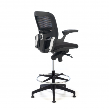 banco ergonomico preto taburete de oficina malha mesh bracos fixos 6