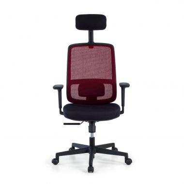 cadeira de escritorio vermelho estrutura negra reposacabecas malha mesh bracos regulaveis 1d apoio lombar apoio de cabeca 3