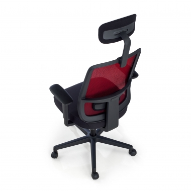 cadeira de escritorio vermelho estrutura negra reposacabecas malha mesh bracos regulaveis 1d apoio lombar apoio de cabeca 8