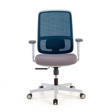 cadeira de escritorio branco azul estrutura branca malha mesh bracos regulaveis 1d apoio lombar 3