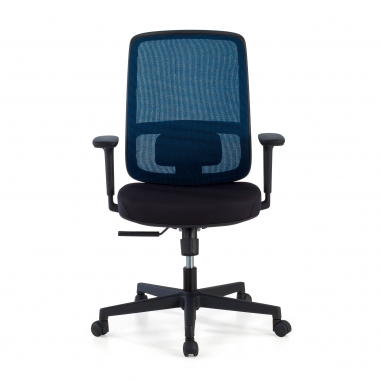 cadeira de escritorio azul estrutura preta malha mesh bracos regulaveis 1d apoio lombar 3