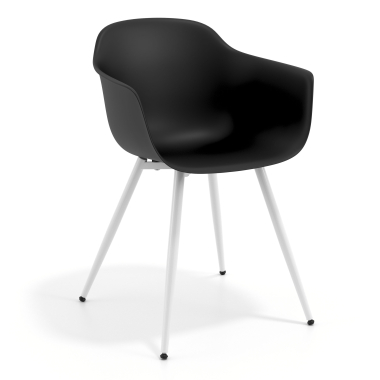 cadeira sala de espera branco preto 4 patas plastico bracos fixos 1