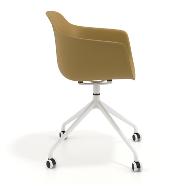 cadeira de reuniao branco amarelo com rodizios plastico bracos fixos 3