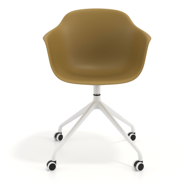cadeira de reuniao branco amarelo com rodizios plastico bracos fixos 6