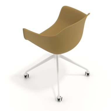 cadeira de reuniao branco amarelo com rodizios plastico bracos fixos 7