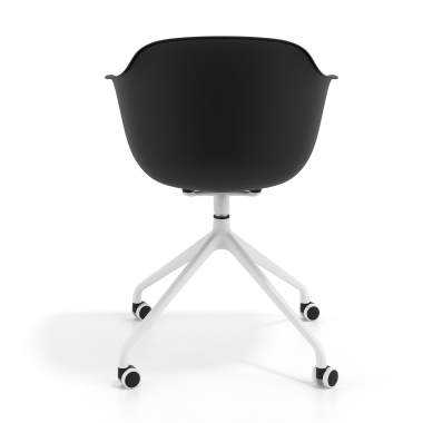 cadeira de reuniao branco preto com rodizios plastico bracos fixos 5