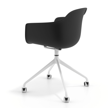 cadeira de reuniao branco preto com rodizios plastico bracos fixos 6