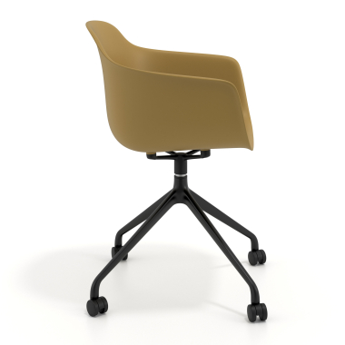 cadeira de reuniao preto amarelo com rodizios plastico bracos fixos 4