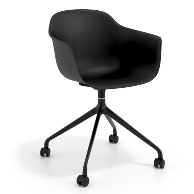 cadeira de reuniao preto preto com rodizios plastico bracos fixos 1