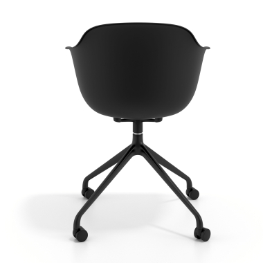 cadeira de reuniao preto preto com rodizios plastico bracos fixos 5