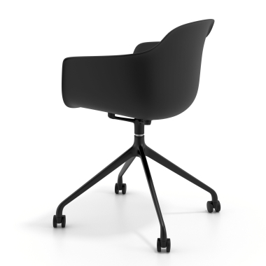 cadeira de reuniao preto preto com rodizios plastico bracos fixos 6