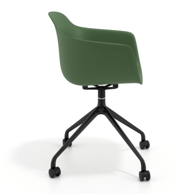 cadeira de reuniao preto verde com rodizios plastico bracos fixos 4