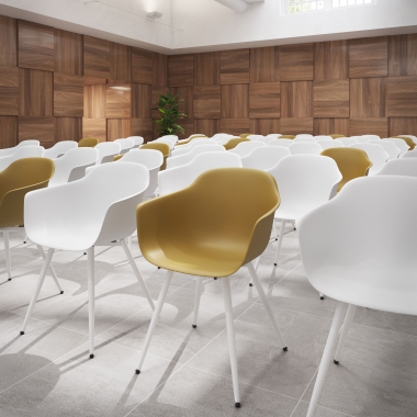 cadeira sala de espera branco amarelo 4 patas plastico bracos fixos 2