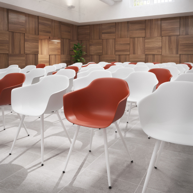 cadeira sala de espera branco laranja 4 patas plastico bracos fixos 3
