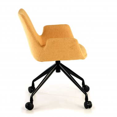 cadeira sala de espera preto amarelo giratoria com rodizios tecido bracos estofados 4