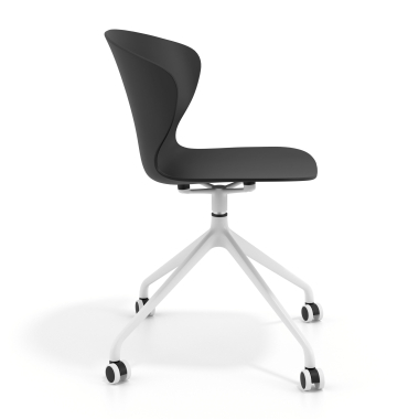 cadeira de reuniao branco preto com rodizios plastico bracos fixos 4