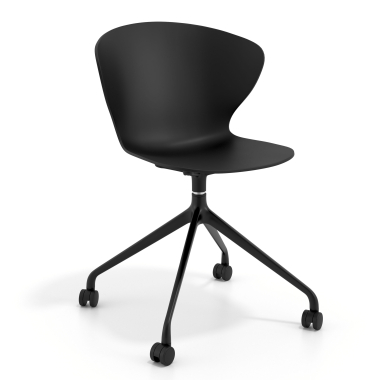 cadeira de reuniao preto preto com rodizios plastico bracos fixos 1