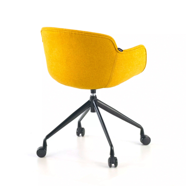 cadeira sala de espera preto amarelo giratoria com rodizios tecido bracos estofados 6