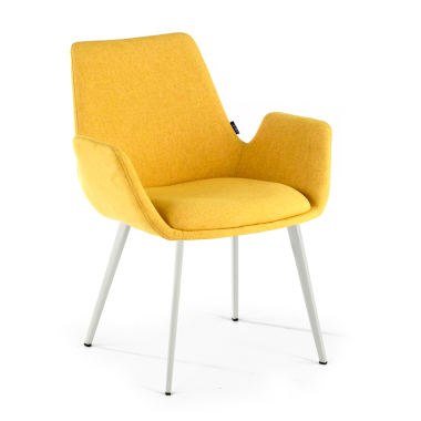 cadeira sala de espera branco amarelo 4 patas tecido bracos estofados 1