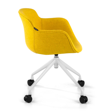 cadeira sala de espera branco amarelo giratoria com rodizios tecido bracos estofados 4