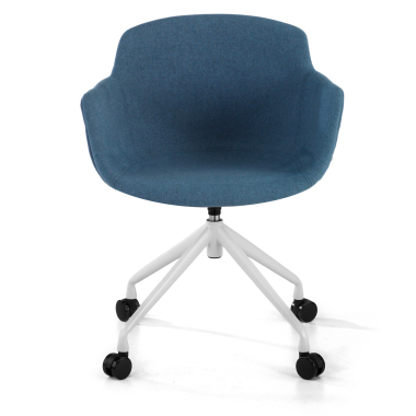 cadeira sala de espera branco azul giratoria com rodizios tecido bracos estofados 3