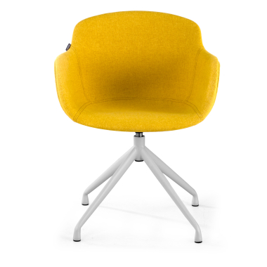 cadeira sala de espera branco amarelo base piramide tecido bracos estofados 2