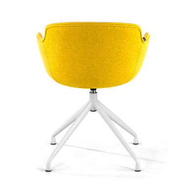 cadeira sala de espera branco amarelo base piramide tecido bracos estofados 5