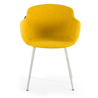 cadeira sala de espera branco amarelo 4 patas tecido bracos estofados 3