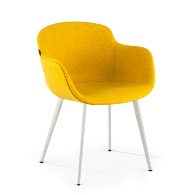 cadeira sala de espera branco amarelo 4 patas tecido bracos estofados 1