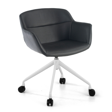 cadeira sala de espera branco preto com rodizios pele sintetica bracos estofados 1