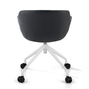 cadeira sala de espera branco preto com rodizios pele sintetica bracos estofados 6