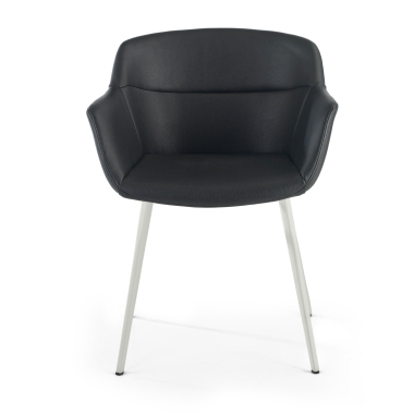 cadeira sala de espera branco preto 4 patas pele sintetica bracos estofados 3