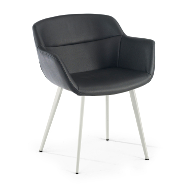 cadeira sala de espera branco preto 4 patas pele sintetica bracos estofados 1