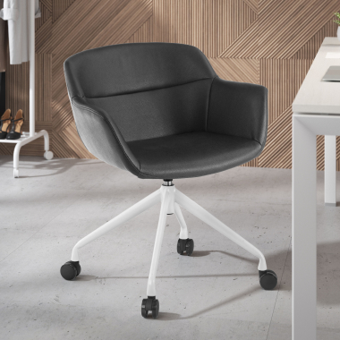 cadeira sala de espera branco preto com rodizios pele sintetica bracos estofados 2