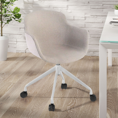 cadeira sala de espera branco cinza giratoria com rodizios tecido bracos estofados 2
