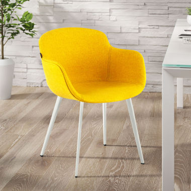 cadeira sala de espera branco amarelo 4 patas tecido bracos estofados 2
