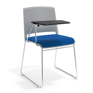 cadeira com palmatoria cinzento azul com pala de escrita estofada tecido sem bracos 1