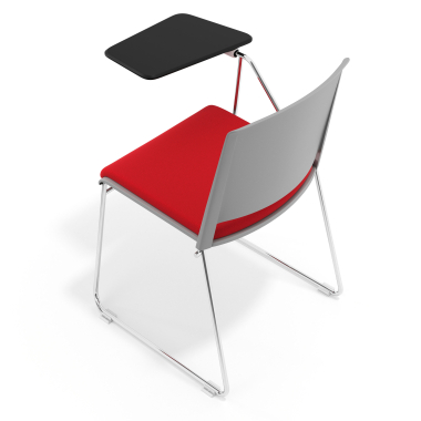 cadeira com palmatoria cinzento vermelho com pala de escrita estofada tecido sem bracos 7