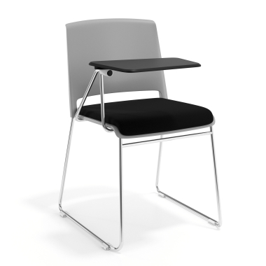 cadeira com palmatoria cinzento preto com pala de escrita estofada tecido sem bracos 1