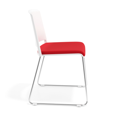 cadeira sala de espera branco vermelho sem bracos estofada tecido sem bracos 3