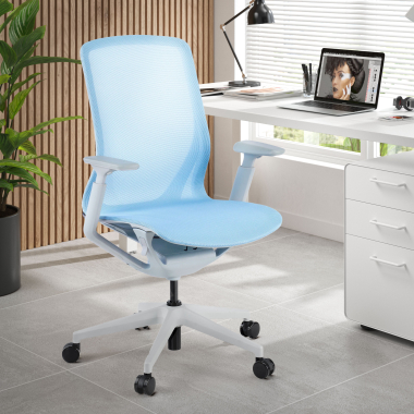 cadeira de design branco azul kinet malha mesh bracos regulaveis 3d 2