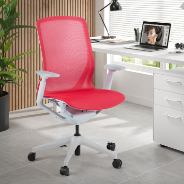 cadeira de design branco vermelho kinet malha mesh bracos regulaveis 3d 2