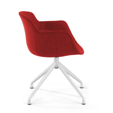 cadeira sala de espera branco vermelho base piramide tecido bracos estofados 4